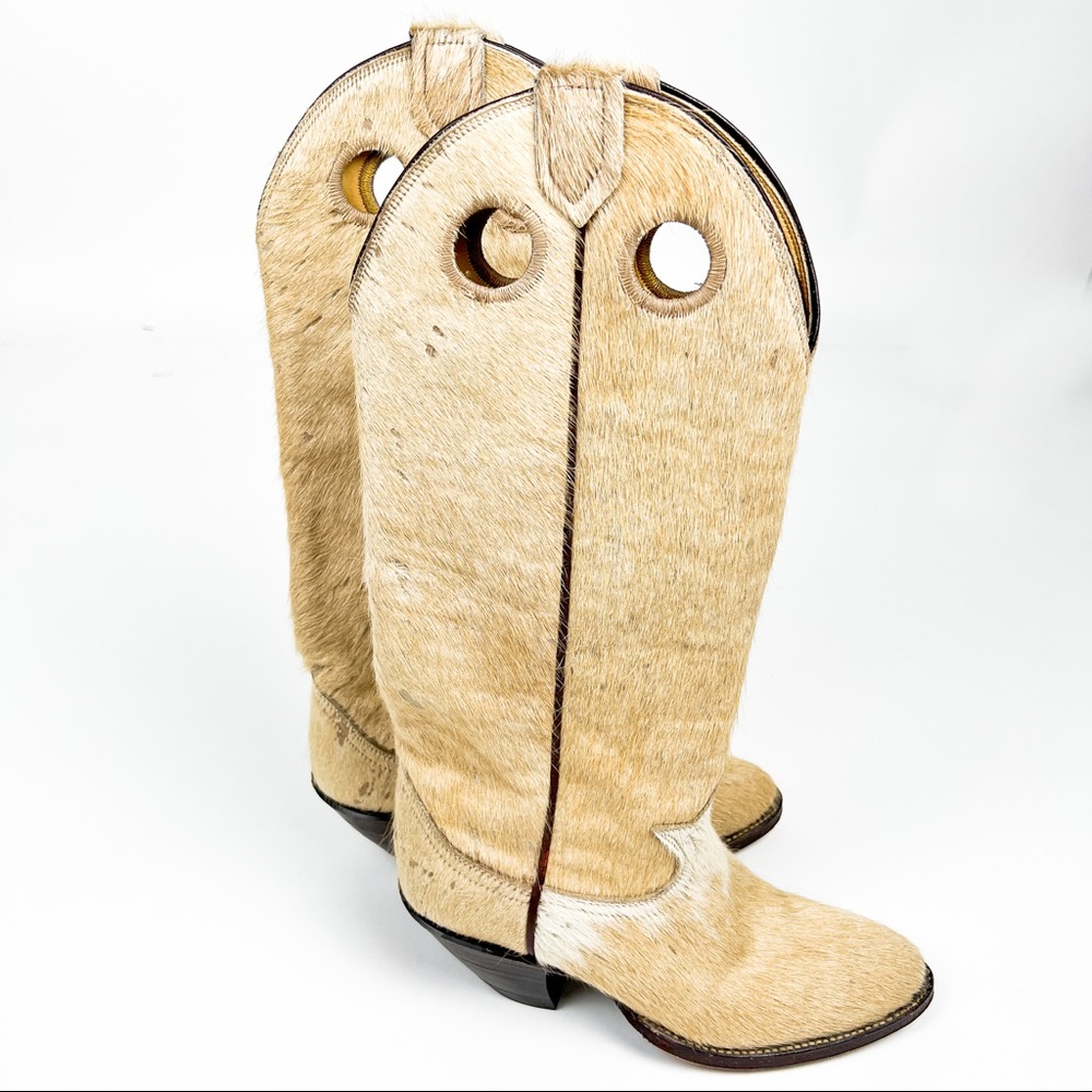 Vintage Tony Lama Cowhide Pony Calf Hair Cowboy Boots 6.5